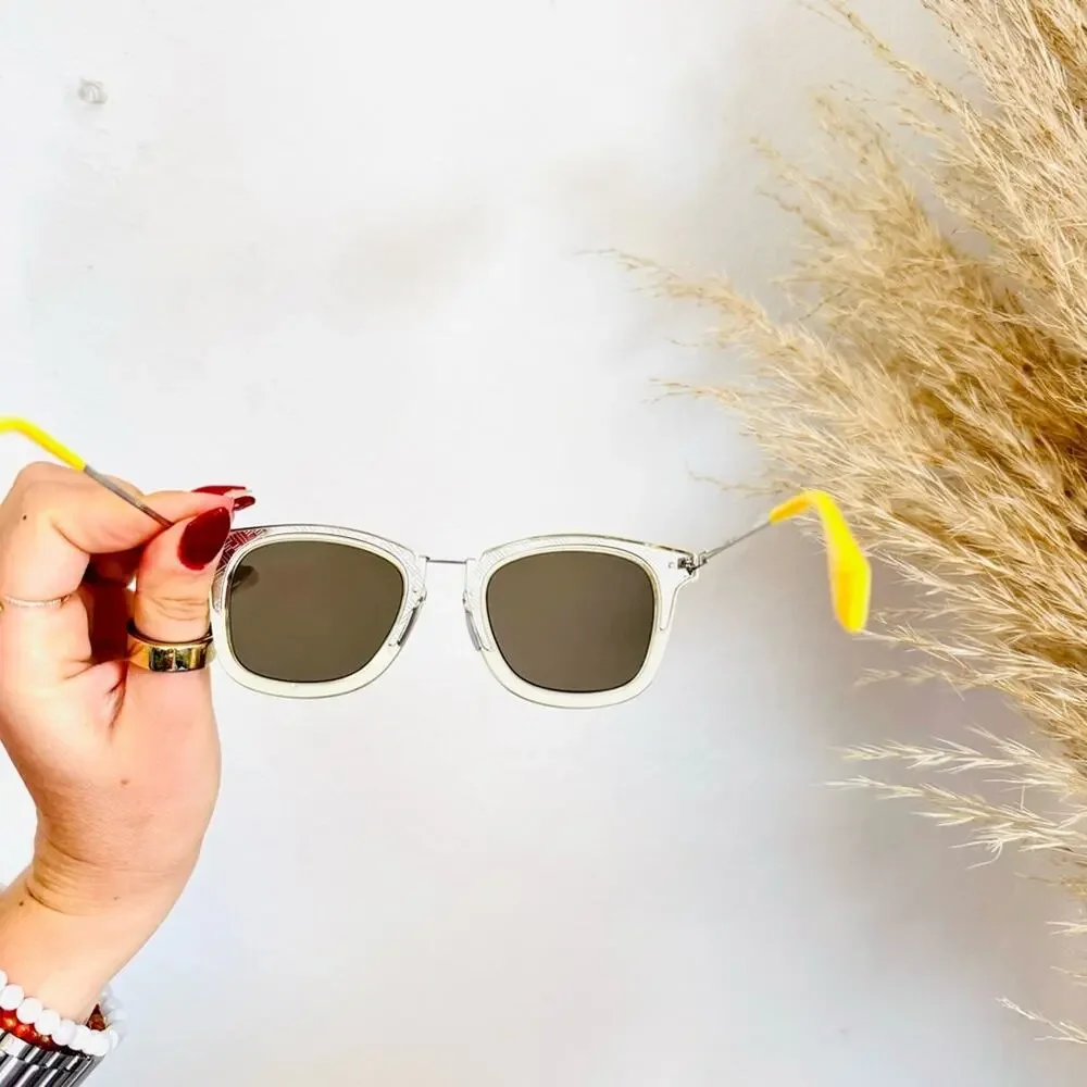 FENDI Logo Silver Yellow Metallic Grey Mirror Lens $595 Sunglasses Magnetic Case